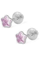 beautiful small pink silver cz baby birthstone earrings